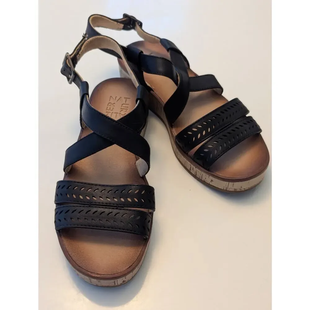 Naturalizer Comfort Black Vegan Leather Slingback Platform Sandals Sz 7 - Picture 3 of 10